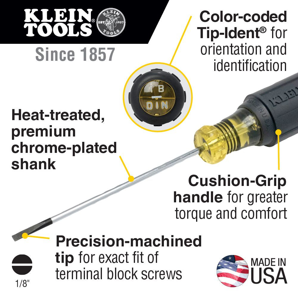 Klein Tools 612-4 Terminal Block Screwdriver, 1/8-Inch Cabinet, TB-DIN Supply