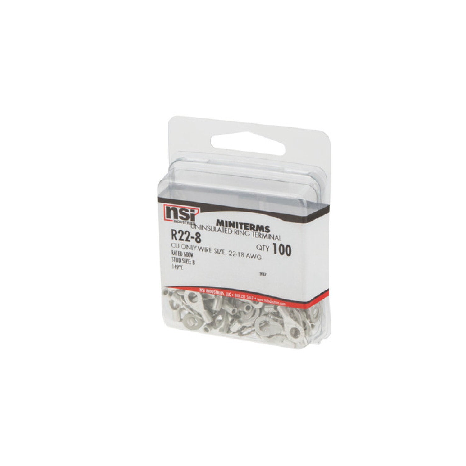 NSI R22-8 22-18 Awg Bare Ring #8 Stud 100 Per Pack Fashion