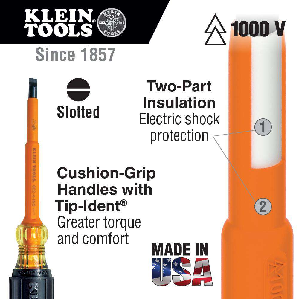 Klein Tools 607-3-INS Insulated Screwdriver, 3/32-Inch Cabinet, 3-Inch on Sale