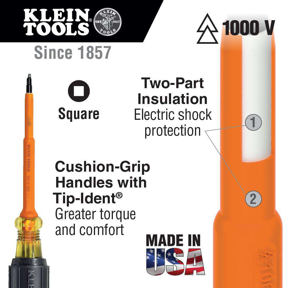 Klein Tools 662-4-INS Insulated Screwdriver, #2 Square, 4” Shank on Sale