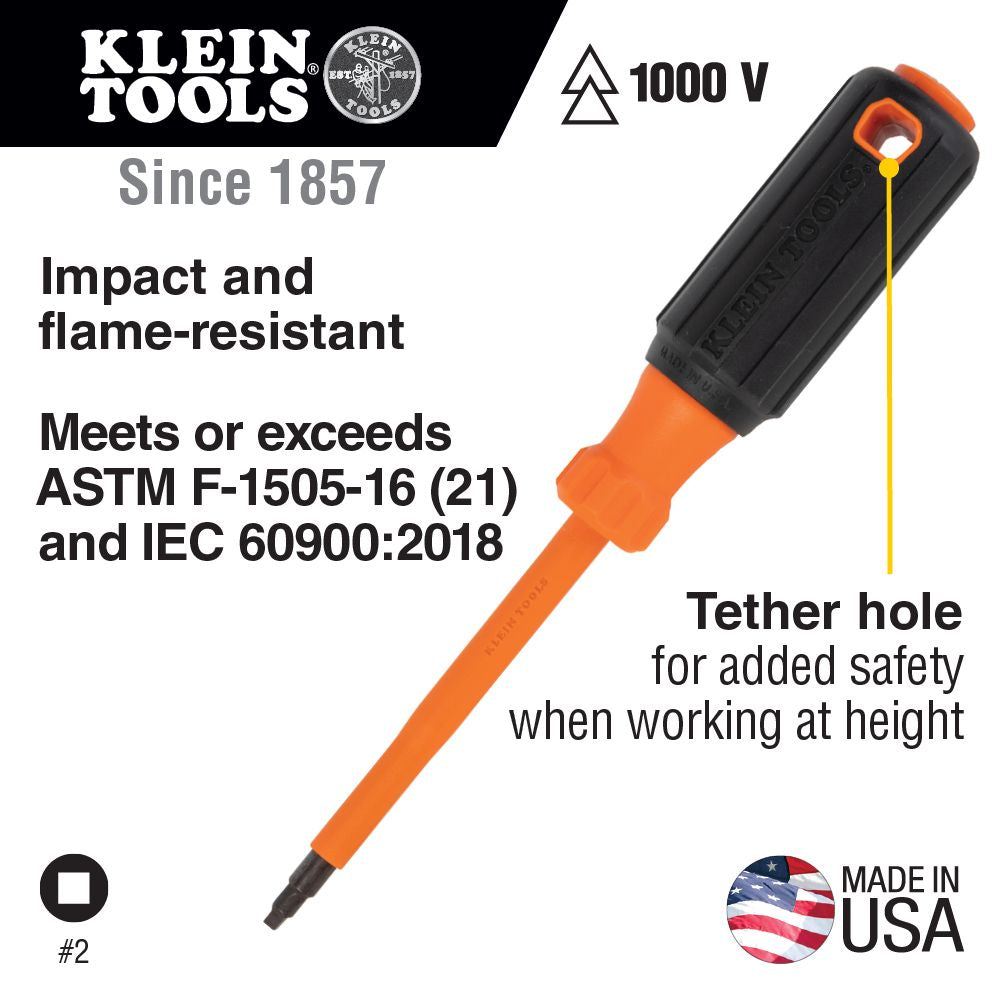 Klein Tools 6884INS Insulated Screwdriver, #1 Square Tip, 4-Inch Shank Online Hot Sale