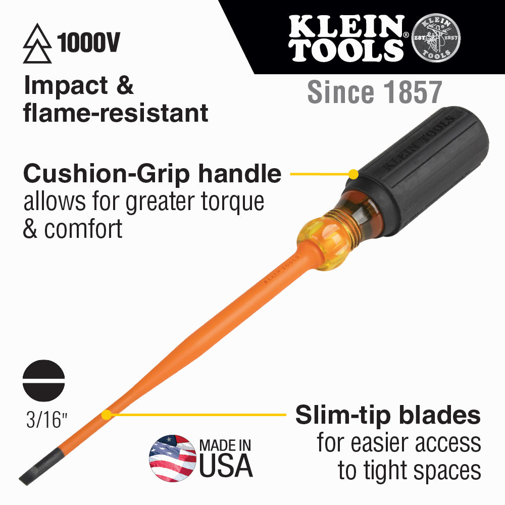 Klein Tools 6916INS Slim-Tip Insulated Screwdriver, 3/16-Inch Cabinet, 6-Inch Round Shank Fashion