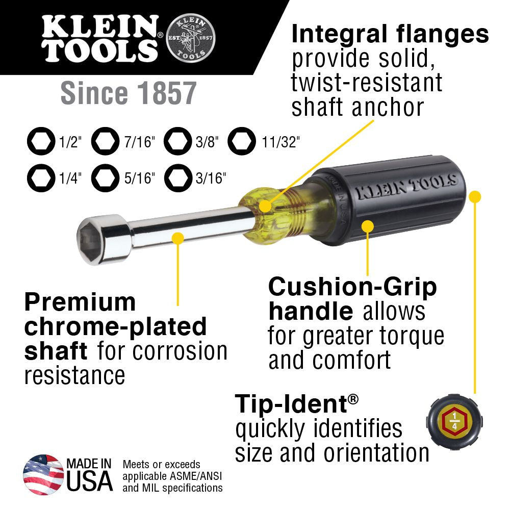 Klein Tools 647 Nut Driver Set, 6-Inch Shafts, 7-Piece Supply