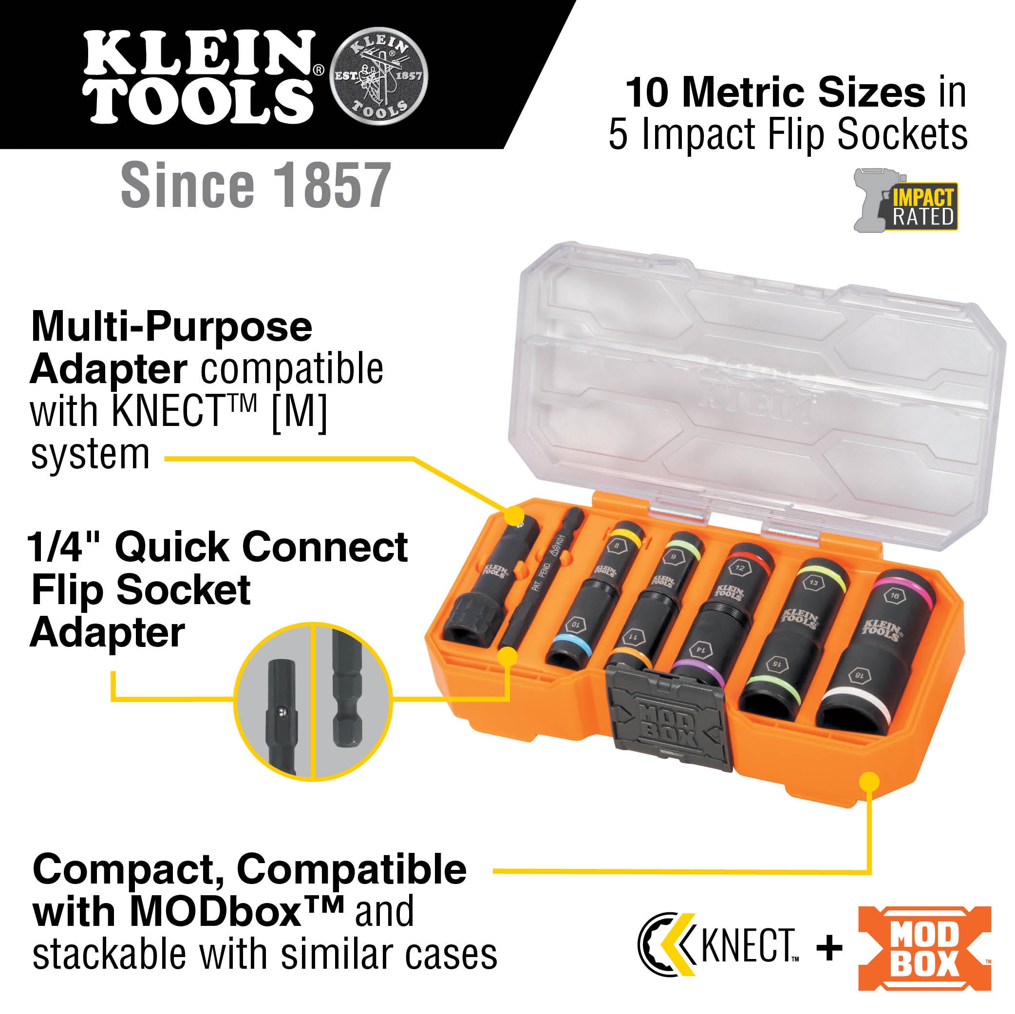 Klein Tools 65619 KNECT™ Flip-10 Heavy Duty Flip Impact Socket Set, Metric, 8-Piece Online Hot Sale