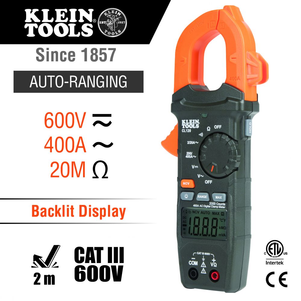 Klein Tools CL120 Digital Clamp Meter, AC Auto-Ranging 400 Amp Online Sale