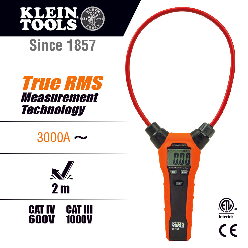 Klein Tools CL150 Clamp Meter, Digital AC Electrical Tester with 18-Inch Flexible Clamp Online Sale