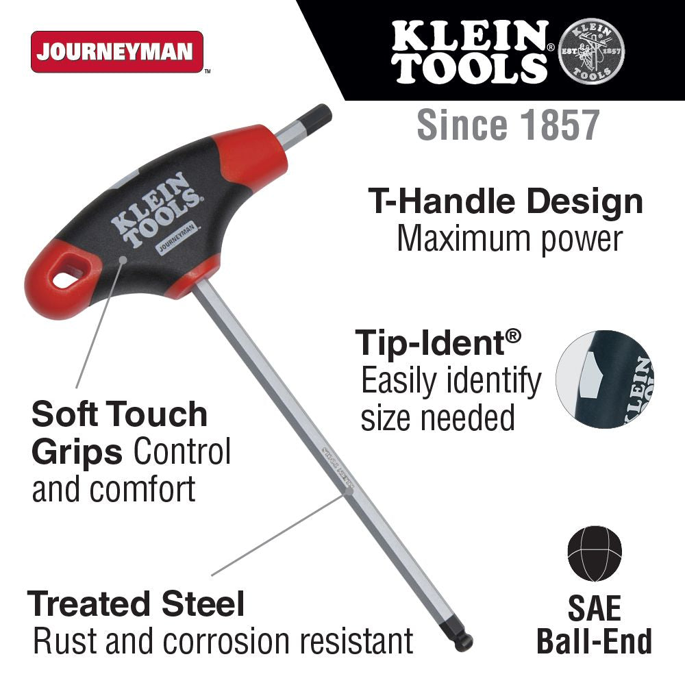 Klein Tools JTH6E07BE 7/64-Inch Ball-End Hex Key, Journeyman™ T-Handle, 6-Inch Online Sale