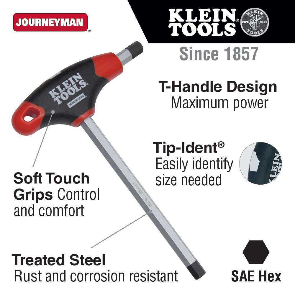 Klein Tools JTH4E11 3/16-Inch Hex Key with Journeyman T-Handle, 4-Inch on Sale