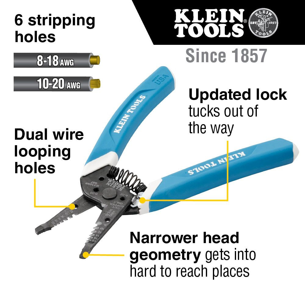 Klein Tools K11095 Klein-Kurve® Wire Stripper / Cutter, 8-20 AWG Supply