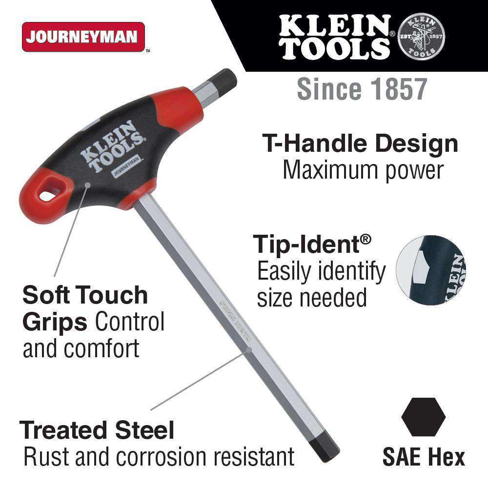 Klein Tools JTH6E13 1/4-Inch Hex Key, Journeyman™ T-Handle, 6-Inch Sale