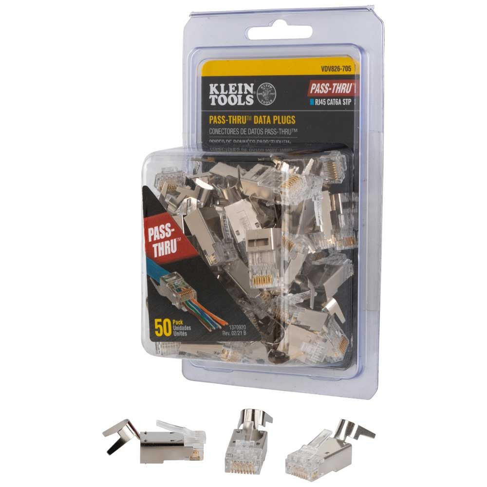 Klein Tools VDV826-705 Pass-Thru™ Modular Data Plugs, RJ45-CAT6A, Shielded (STP), 50-Pack Discount
