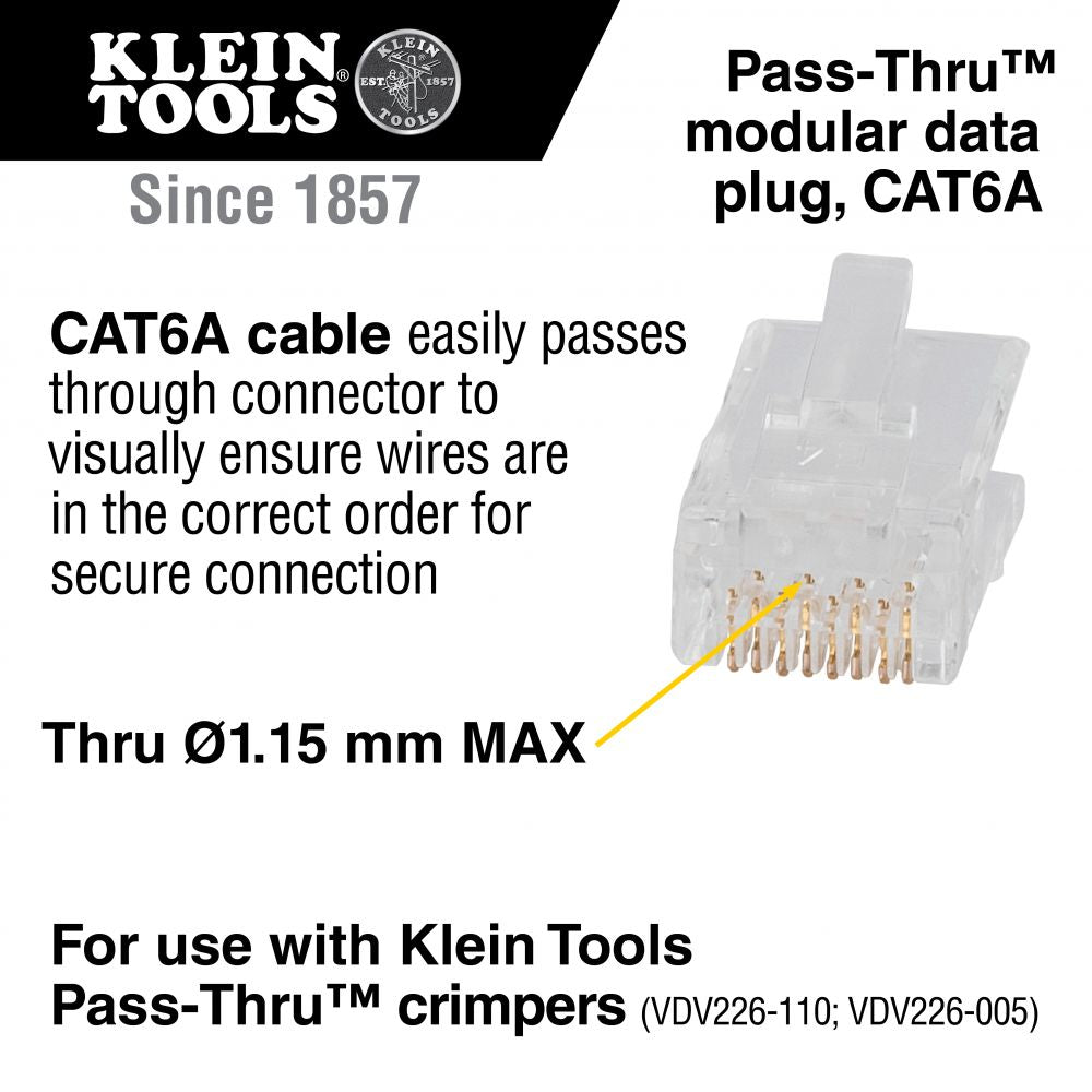 Klein Tools VDV826-704 Pass-Thru™ Modular Data Plugs, RJ-45-CAT6A, UTP, 50-Pack Online now