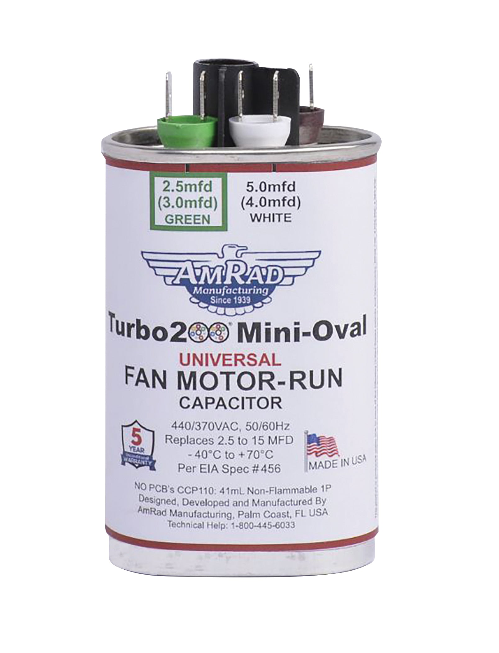 MARS 12500 AmRad Turbo 200 Mini Oval 2.5 MFD to 15 MFD 440/370V Universal Motor Run Capacitor Online Sale