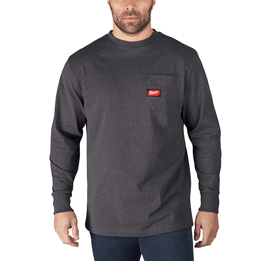 Milwaukee 602G-L Heavy Duty Pocket T-Shirt – Long Sleeve (Gray, Size Large) Online Hot Sale