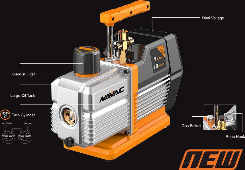 NAVAC NP7DP 7 CFM Dual Stage/Dual-Voltage Vacuum Pump, PRO Series Online now