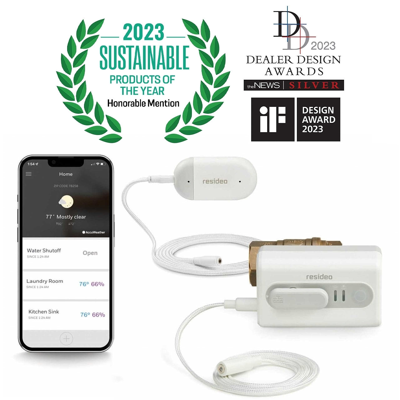 Resideo Braukmann VWS01Y-1 L5 WiFi Leak Shutoff with 1″ NPT Ball Valve, includes L1 WiFi Leak Detector Online