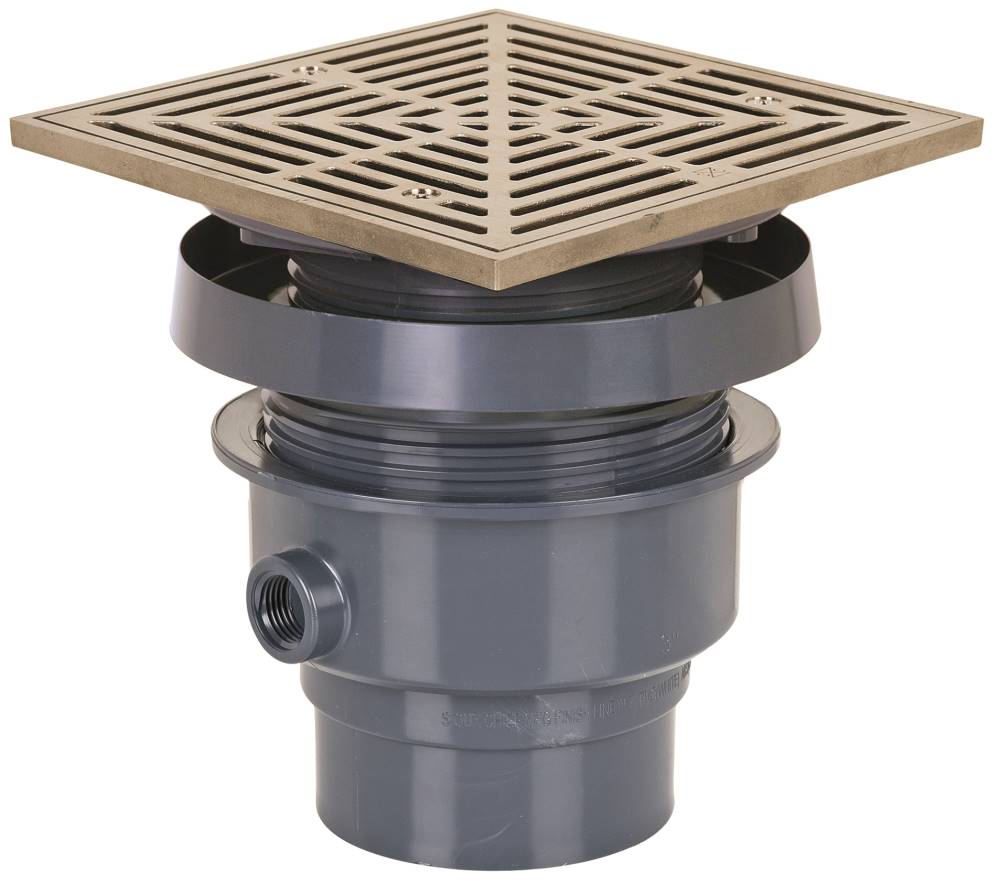 Sioux Chief 832-36PNQ FinishLine™ On-Grade Floor Drain, 3” x 4″ PVC Hub – 7” Square Nickel-Bronze Ring & Strainer on Sale