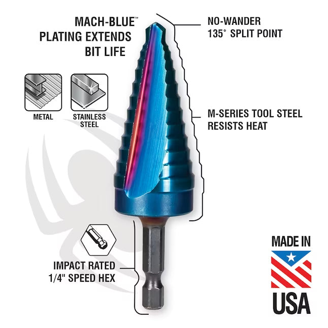 SPYDER 19025 Mach-Blue 1/8”-1/2” & 3/16”-7/8” Step Bit Set Online Sale