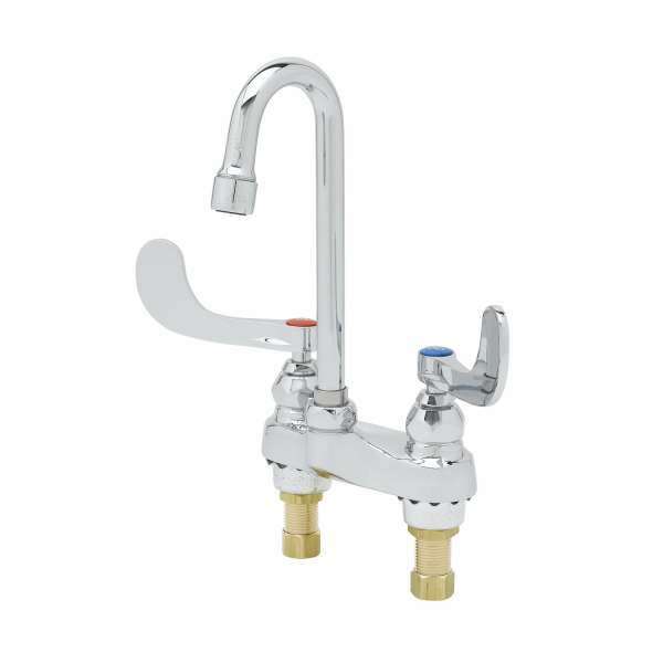 T&S Brass B-0892 Medical Faucet, 4″ Deck Mount, Swivel/Rigid Gooseneck, 2.2 GPM Aerator, 4″ Wrist-Action Handles on Sale