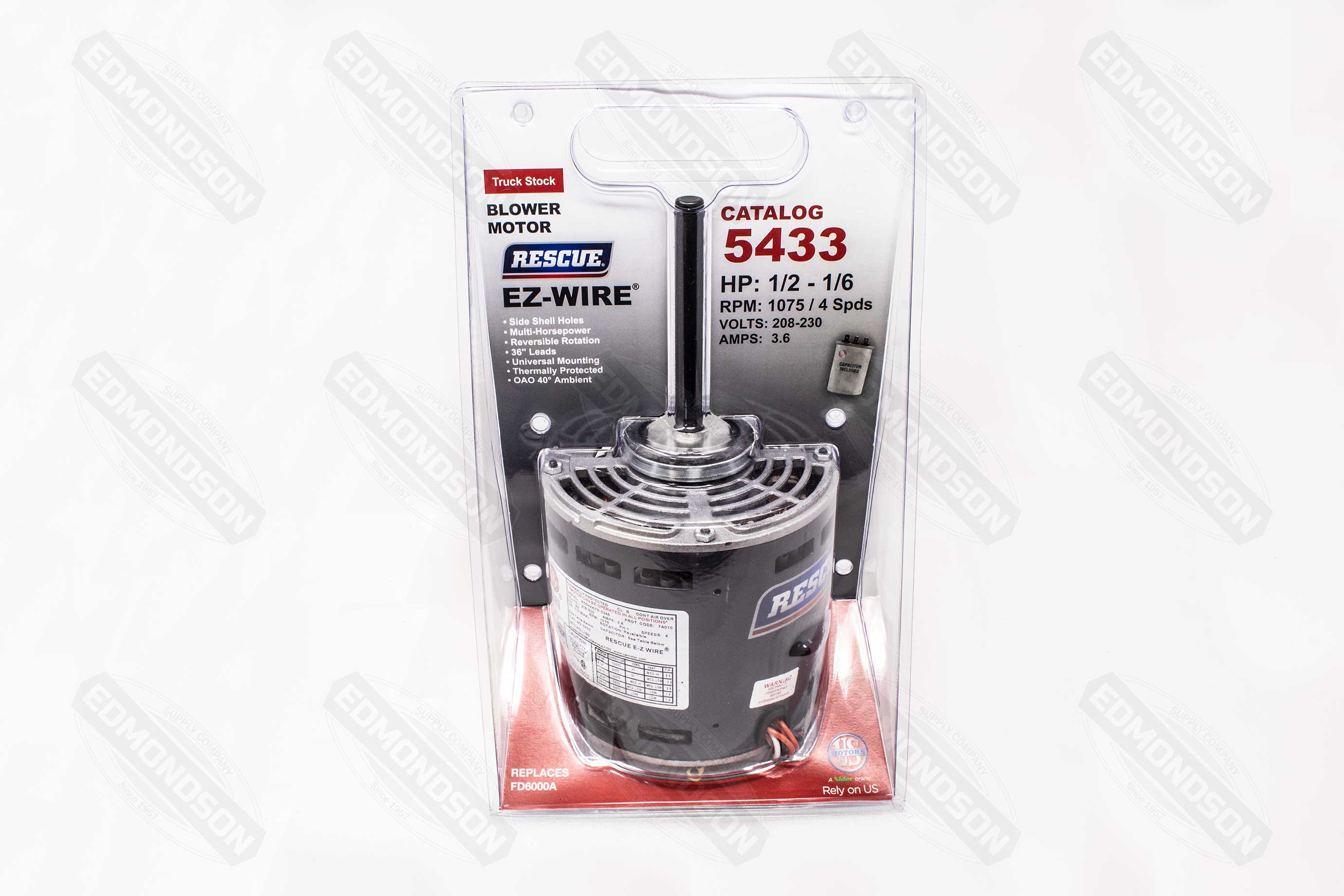 US Motors 5433 RESCUE® EZ-Wire 5.6″ Direct Drive Fan & Blower Motor, 208-230V, 1/2-1/6 HP, 1075 RPM Online Hot Sale