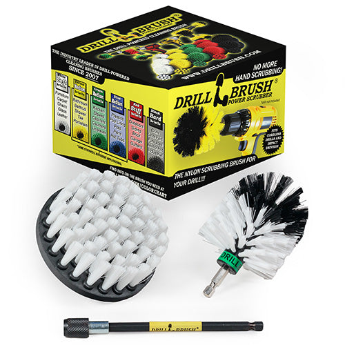Mini & 4in White Brushes w/ 5in Extension – Soft Bristles – Home & Auto Cleaning | W-S-4M-5X-QC-DB Supply