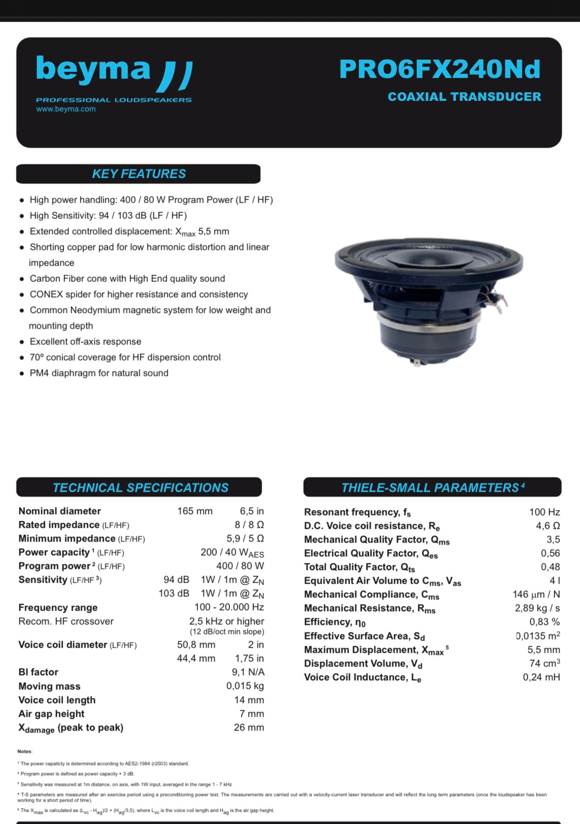 Beyma PRO6FX240ND HIGH POWER 6.5” COAXIAL SPEAKER Fashion