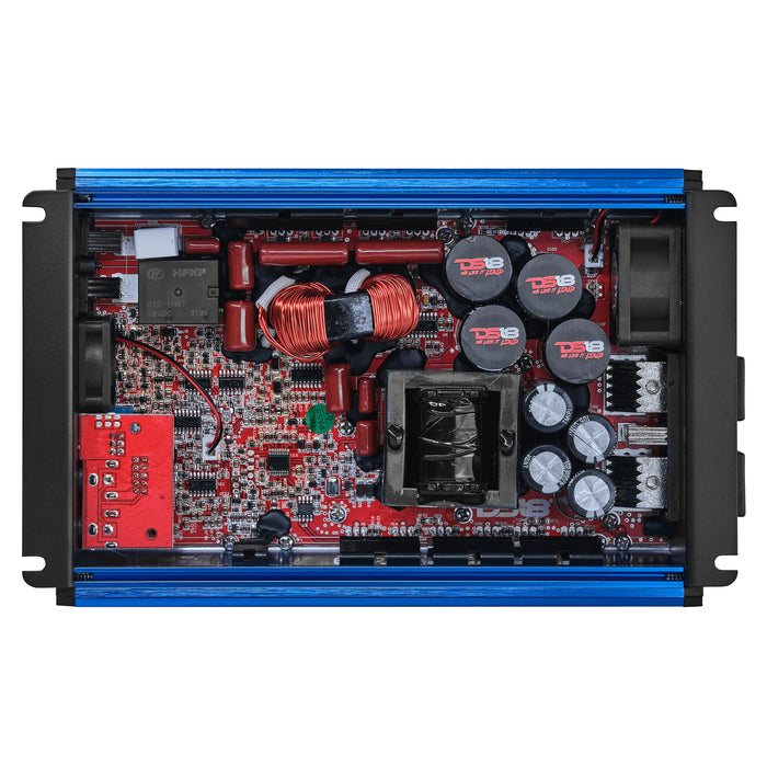 DS18 FRP Compact Full-Range Class D 1-Channel Amplifier 2,500 Watts Rms @ 1-ohm Red Blue on Sale