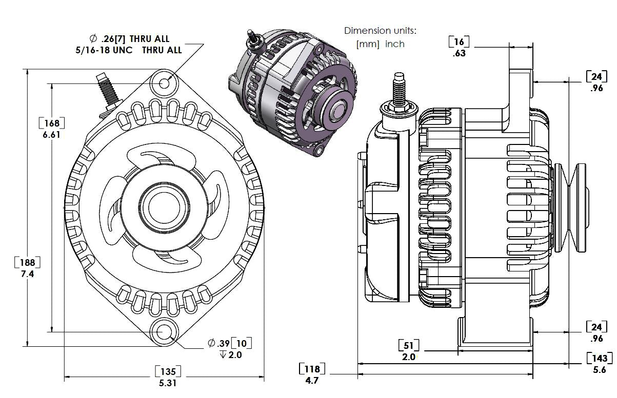 S Series 170 amp Racing alternator for 63-85 GM – 1 wire – BLACK ANODIZED Sale