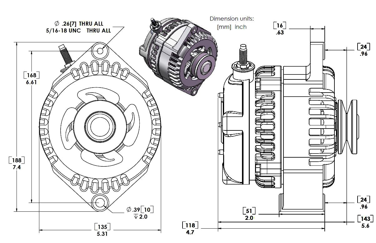 S Series 170 amp Racing alternator for 63-85 GM – 1 wire – BILLET finish Discount