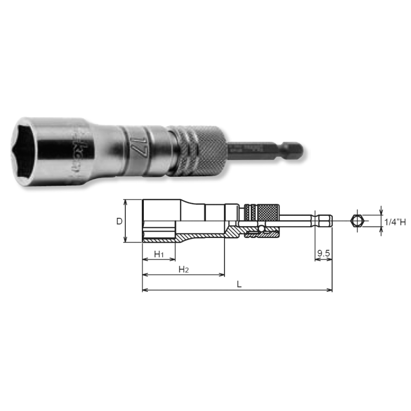 Ko-Ken BD042E-21 Long Socket 21mm 6 Point 111mm Exchangeable Drive shank1/4 Hex Drive Online