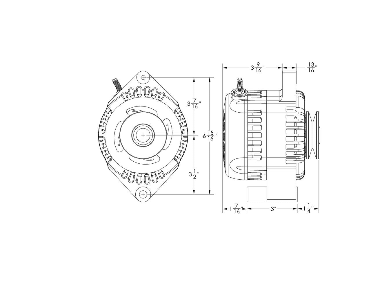 S Series Billet 170a racing alt – Early Ford – 1 wire – Black Fashion