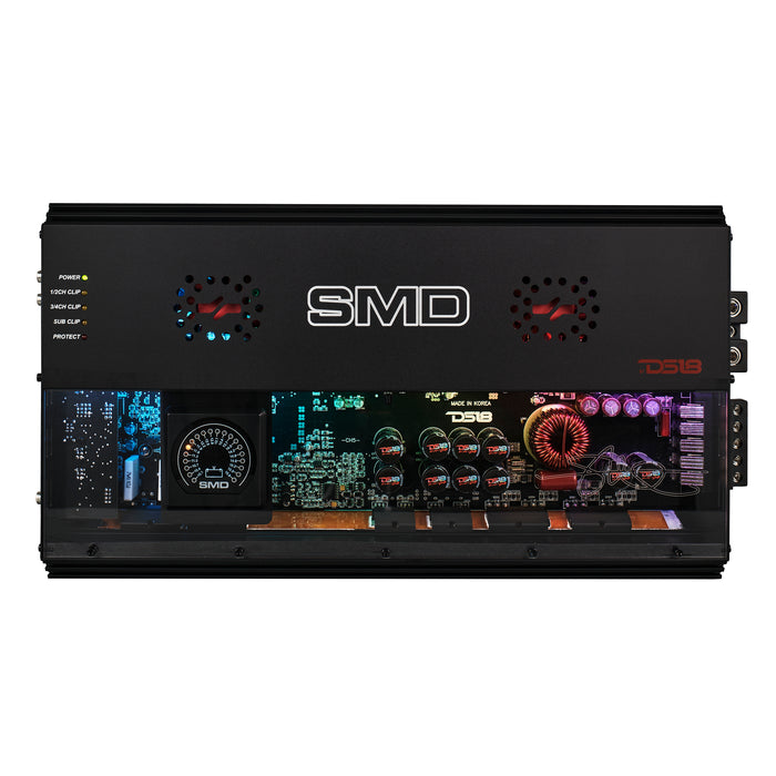 SMD 5-Channel Amplifier with VM-1 Voltmeter and Digital LED Lights 4 x 250W at 2-Ohm Class AB + 1 x 1800W at 1-Ohm Class D – Steve Meade Designs Sale