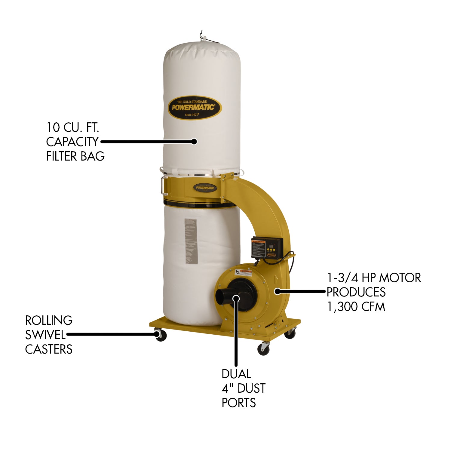 Powermatic PM1300TX-BK Dust Collector, 1.75HP 1PH 115/230V, 30-Micron Bag Filter Kit Hot on Sale