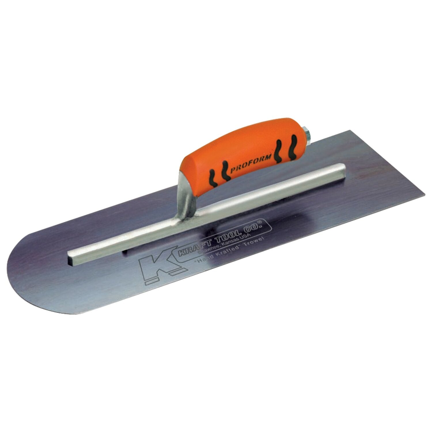 kraft Tool CF214BPF 12″ x 4″ Round Front/Square Back Blue Steel Cement Trowel with ProForm Handle Online Sale