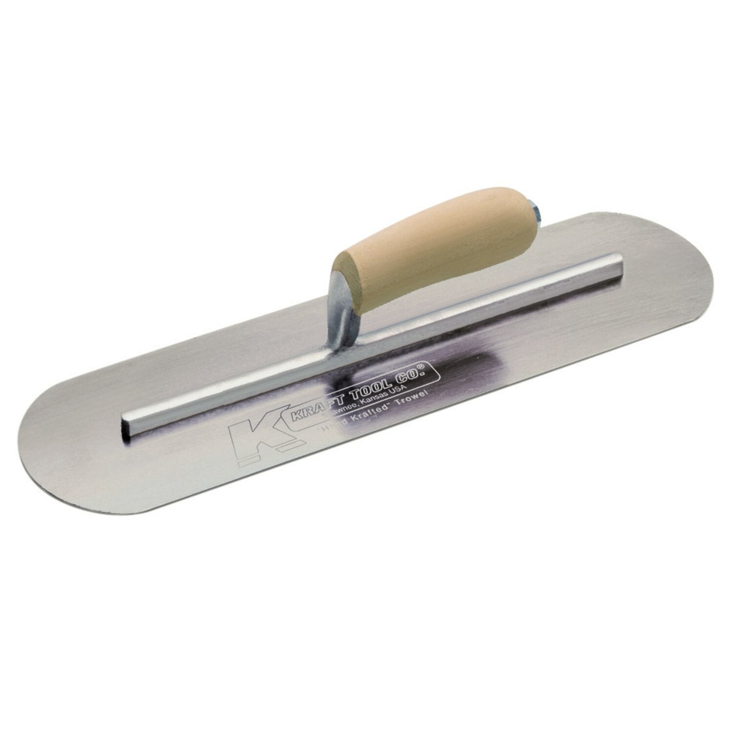 Kraft Tool CF447 16″ x 4″ Carbon Steel Pool Trowel with a Camel Back Wood Handle on a Long Shank on Sale