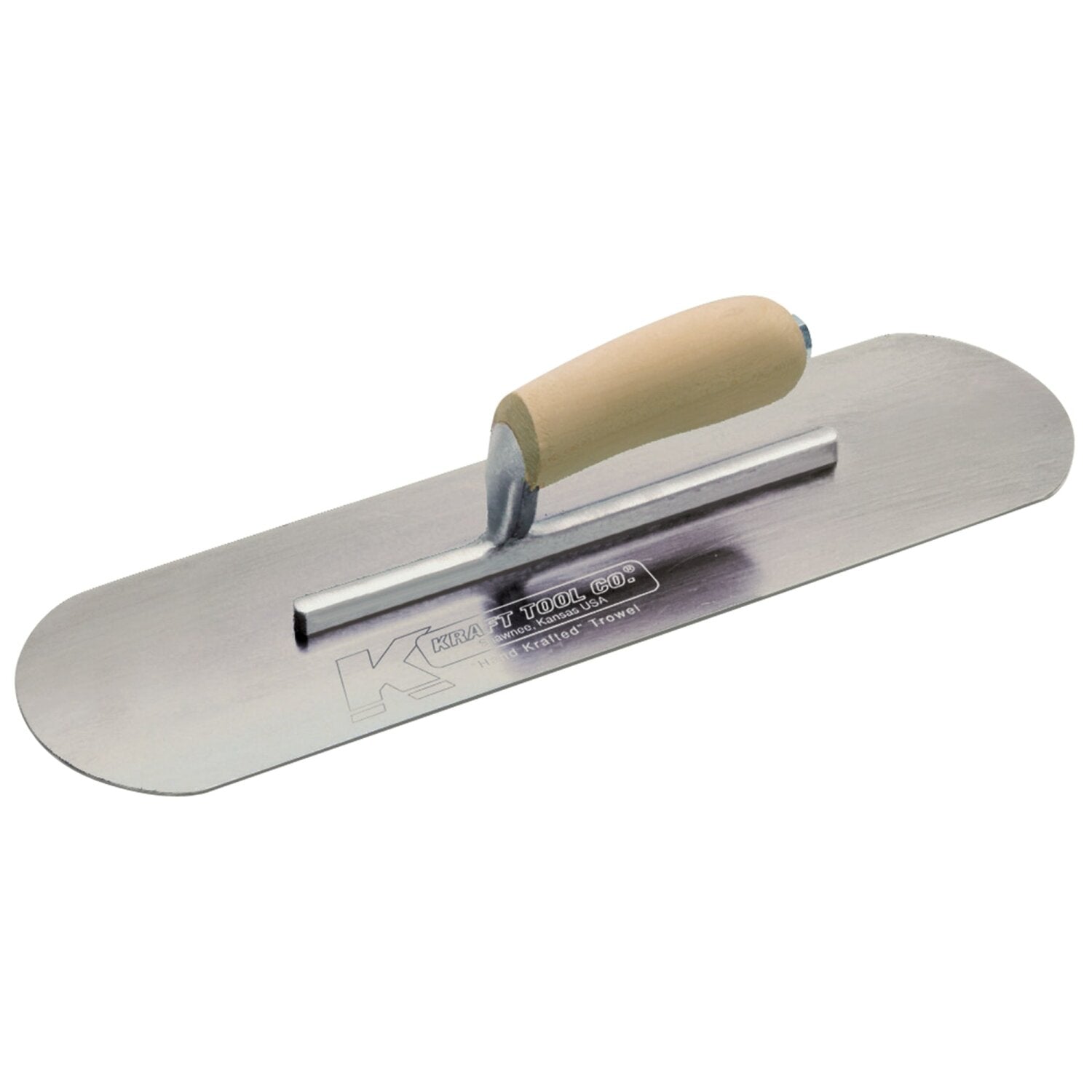 Kraft Tool CF437 14″ x 4″ Carbon Steel Pool Trowel with a Camel Back Wood Handle on a Short Shank Supply