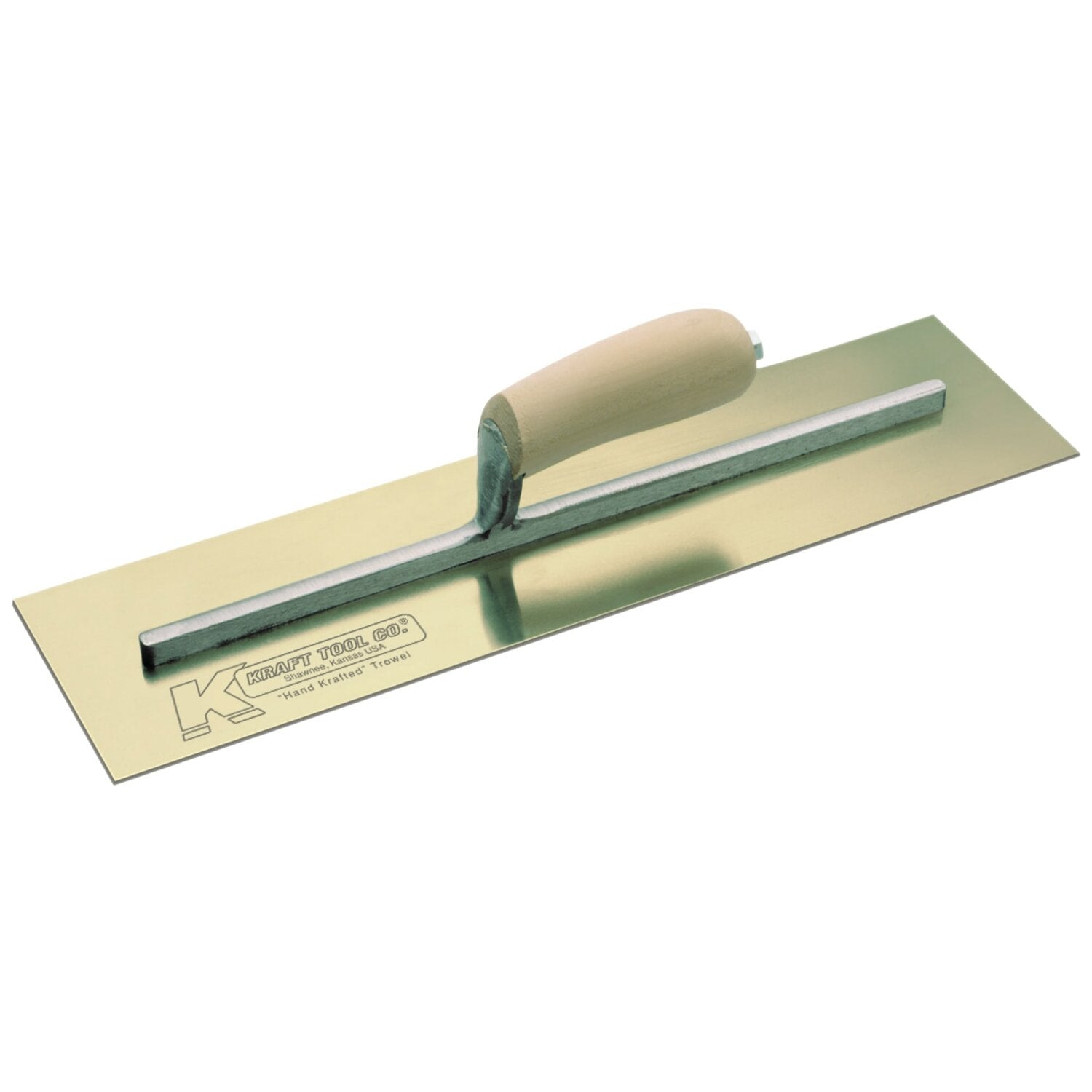 Kraft Tool CF532 16″ x 3″ Golden Stainless Steel Cement Trowel with Camel Back Wood Handle Supply
