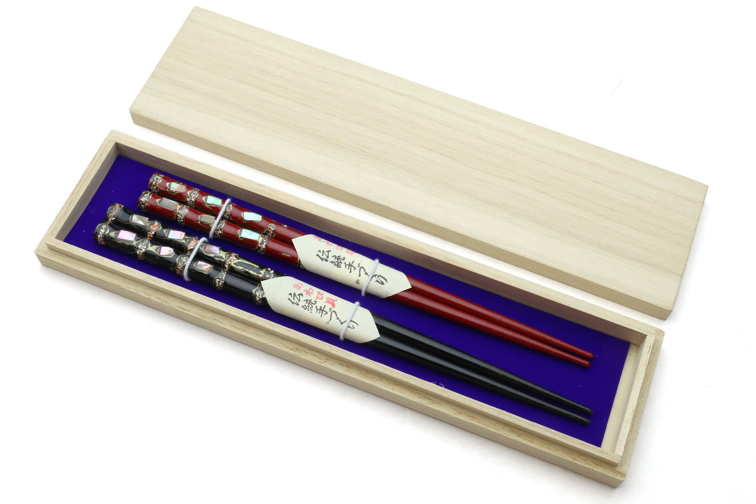 Japanese Premium Chopsticks Black & Red 2pc Set With Traditonal Abalone Shell Pattern in Fine Japanese Paulownia Wood Case VER.2 Online