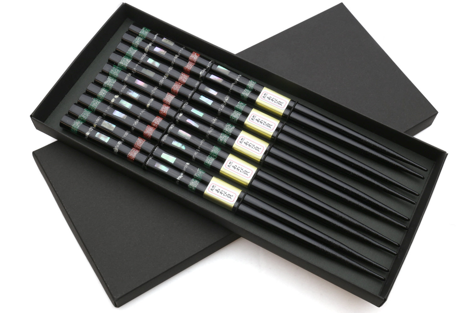 Japanese Premium Chopsticks Black 5pc Set With Traditonal Abalone Shell Pattern in Fine Japanese Paulownia Wood Case VER.1 Online Hot Sale