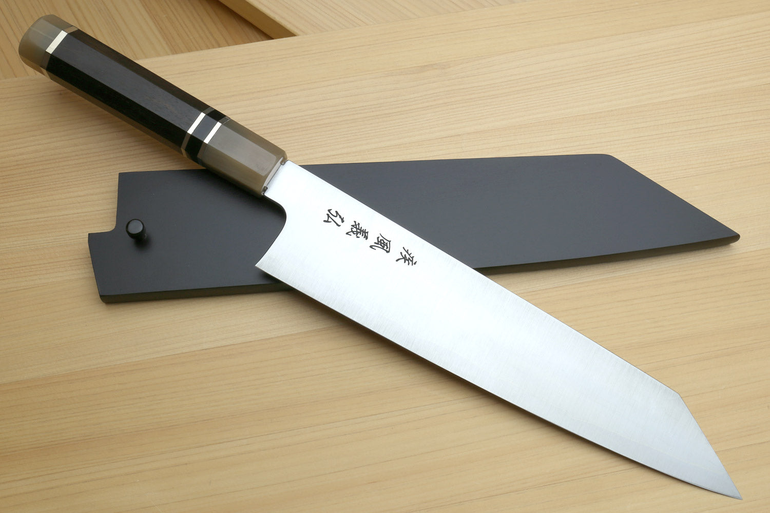 Yoshihiro HAP40 High Speed Stainless Steel Kiritsuke Multipurpose Chefs Knife Triple Ring Ebony Handle Online Sale