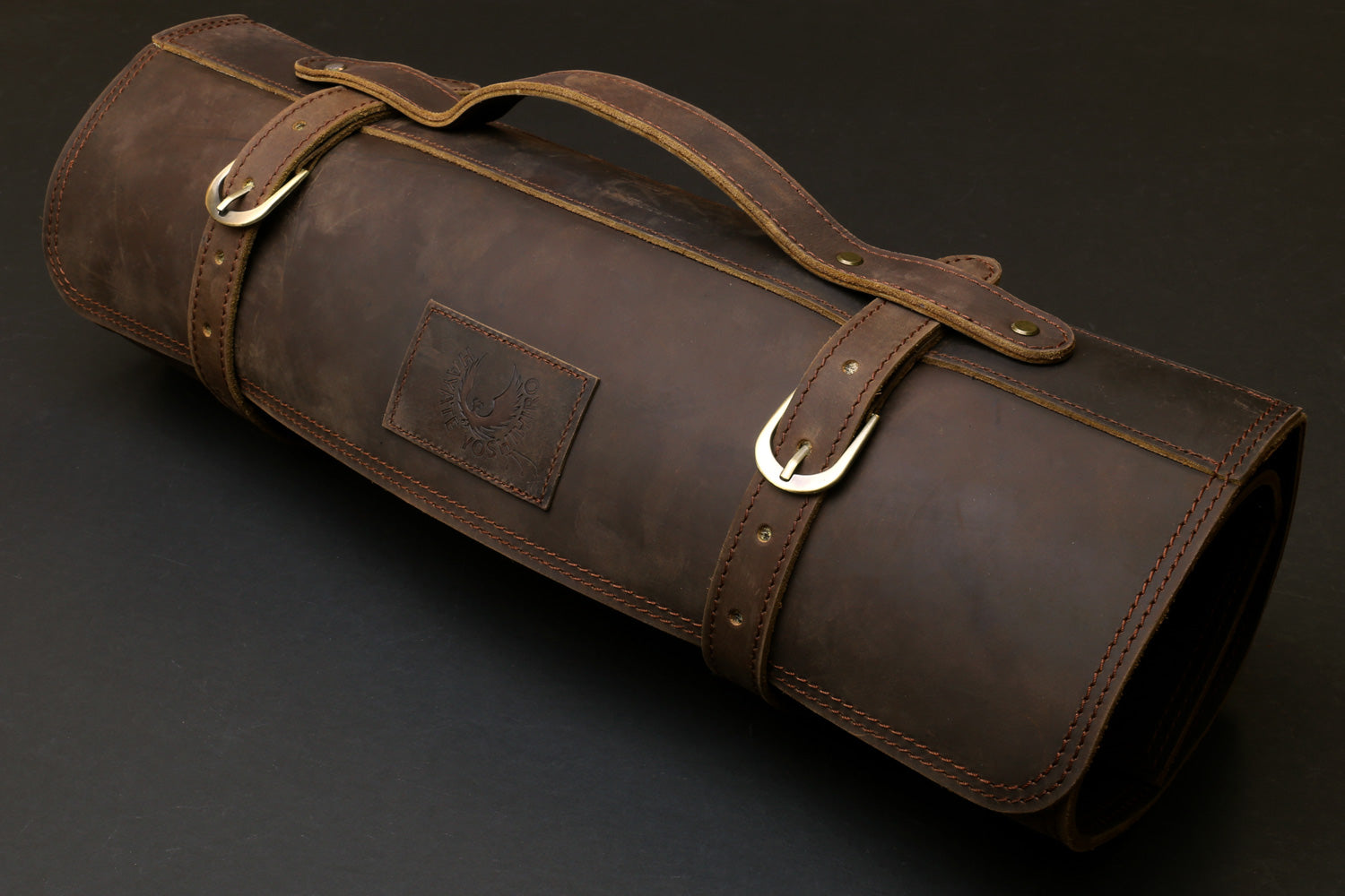 Yoshihiro Hayate Genuine Natural Leather Knife Culinary Roll Storage Bag Case Brown Supply