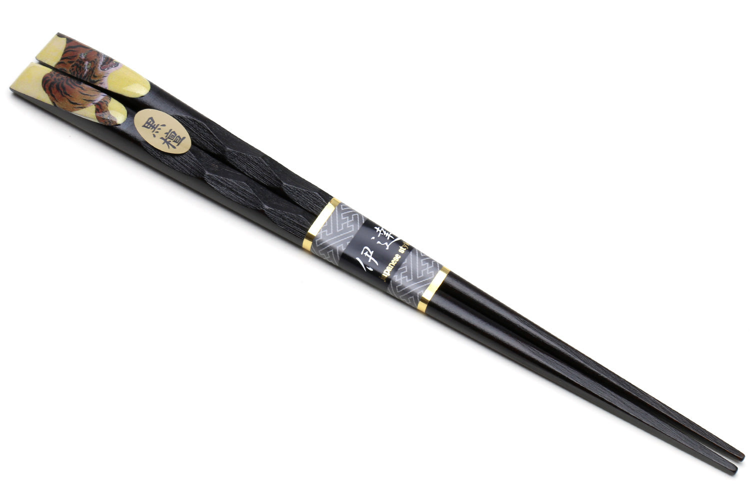 Japanese Premium Ebony Wood Chopsticks Fukiurushi Lacquered Kano Sanraku Gold Tiger with Paulownia Wooden Box Hot on Sale