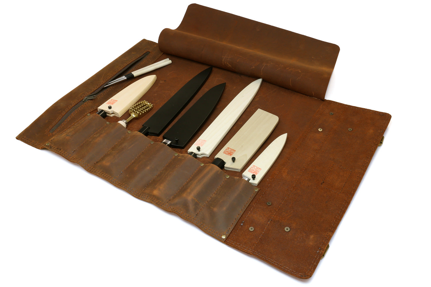 Yoshihiro Genuine Natural Leather Knife Culinary Roll Storage Bag Case Brown Online