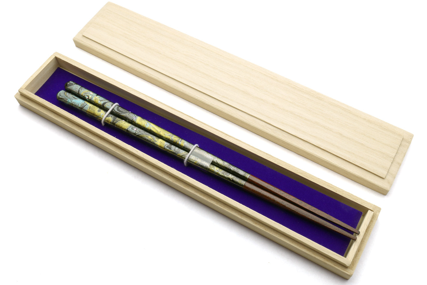 Premium Japanese Ebony Wood Chopsticks — Marble Design Lacquered Pair in Paulownia Box Discount