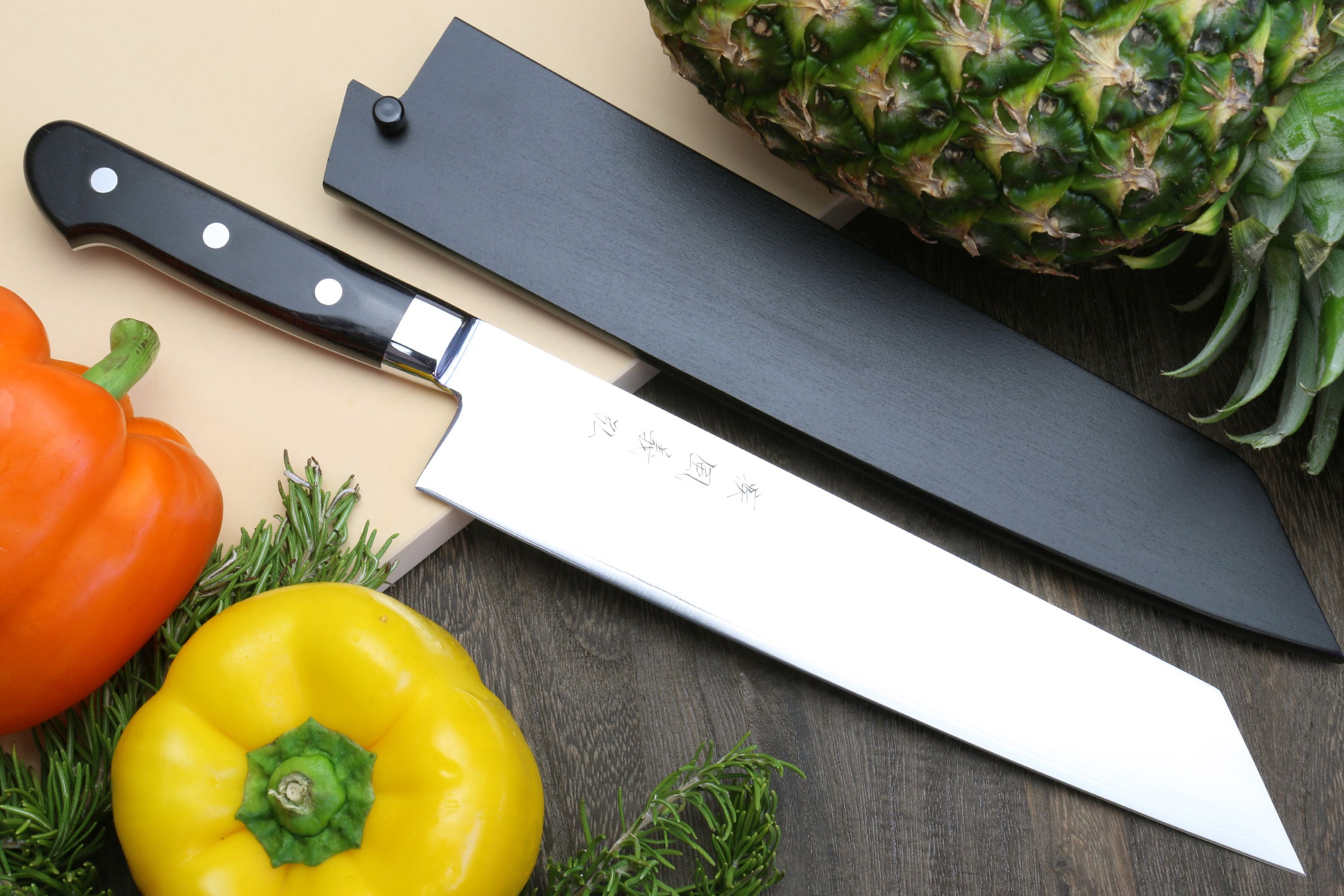 Yoshihiro High Speed Steel Kiritsuke Multipurpose Chefs Knife (Black Pakkawood Handle) on Sale