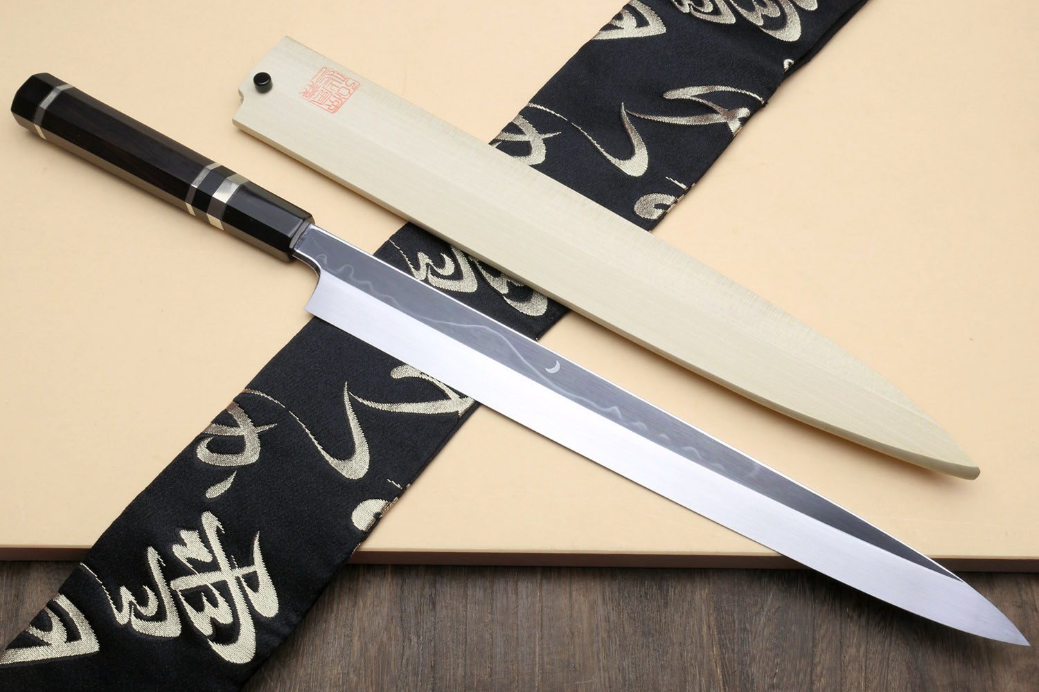 Yoshihiro Mizu Yaki Honyaki White Steel #2 Mirror-Finished Mt. Fuji with Crescent Moon Yanagi Premium Ebony Handle with Triple NickelSilver Ring Supply