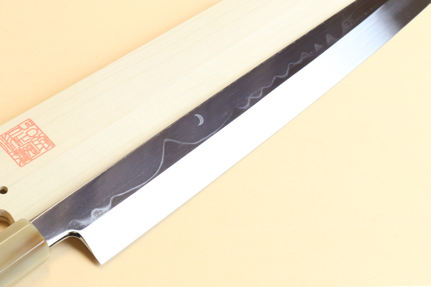 Yoshihiro Mizu Honyaki White Steel #1 Mirror-Finished MT. Fuji with Crescent Moon Yanagi Ebony Handle with Triple Nickel Silver Ring Discount