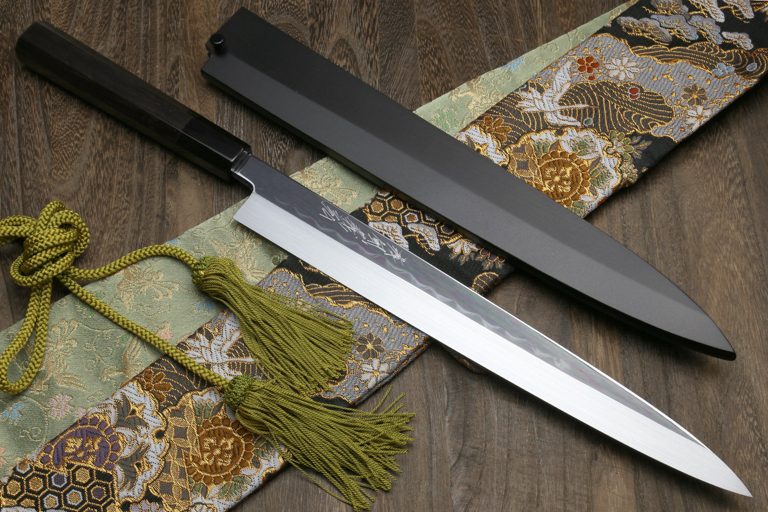 Yoshihiro Mizu Honyaki White Steel Mirror-Finished Namiukashi Yanagi Ebony Handle Fashion