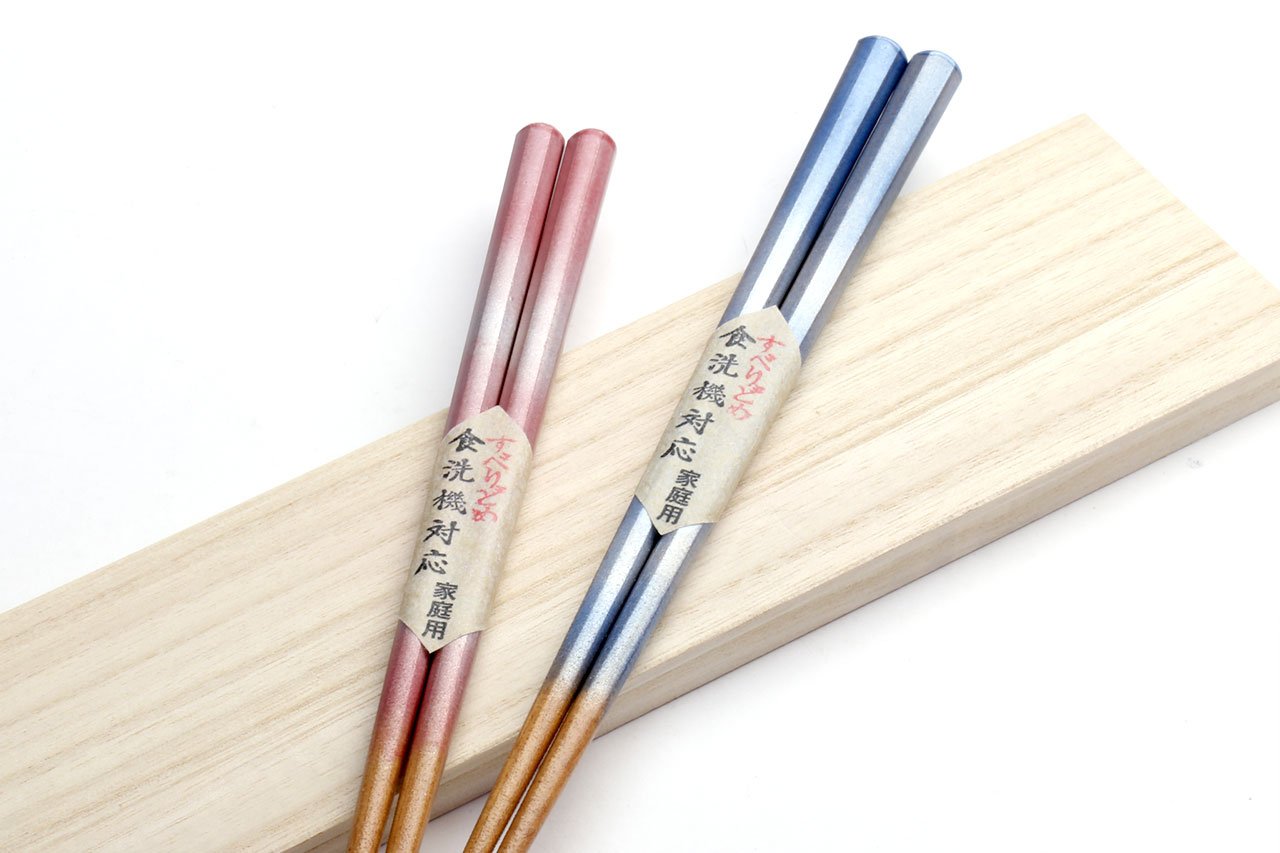 Yoshihiro Premium Cherrywood Pink & Light Blue Sakura Chopsticks Set comes with fine paulownia wood case Fashion