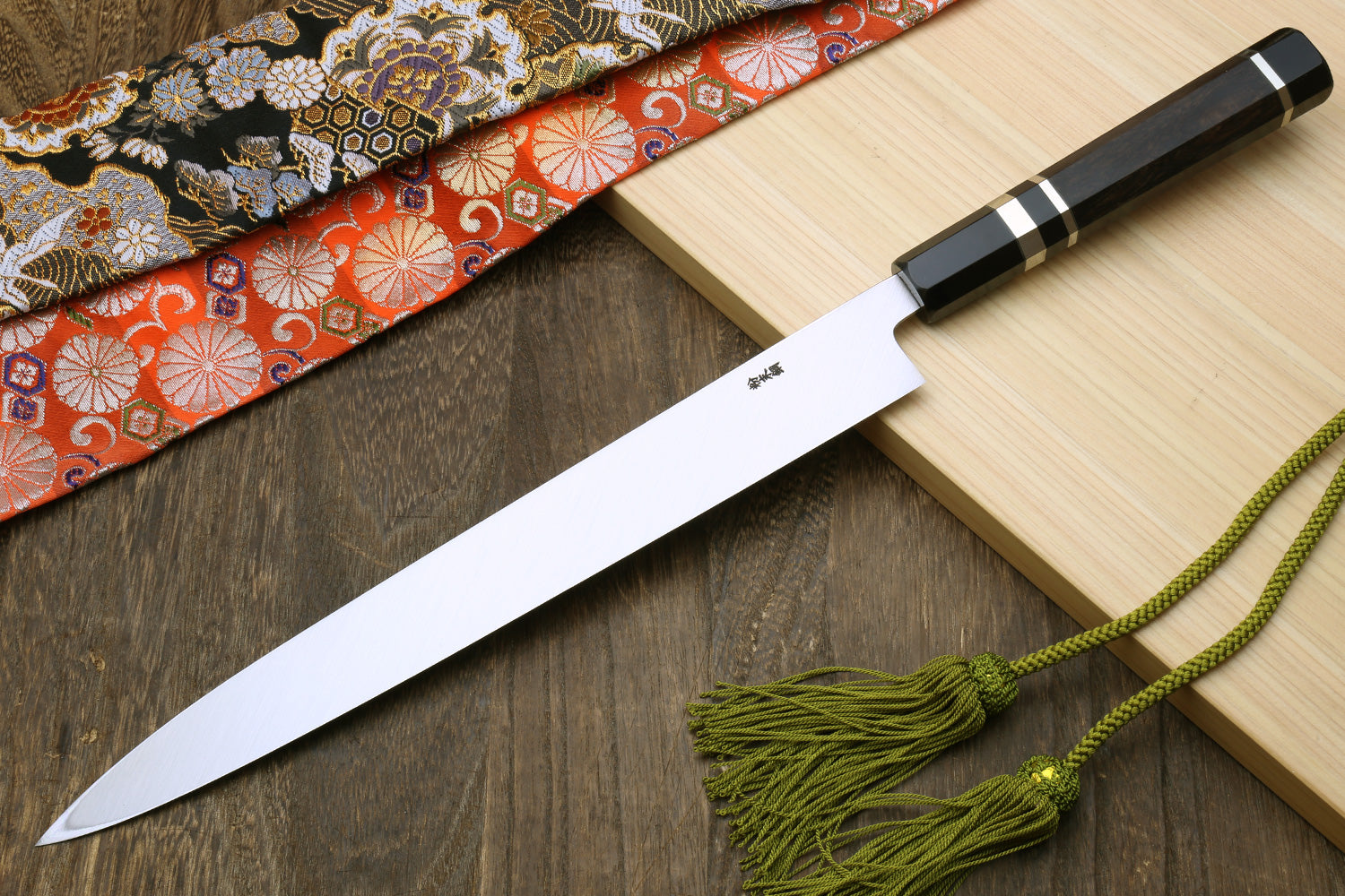 Yoshihiro Powdered High Speed Stainless Steel Mirror Polished Yanagi Sashimi Knife Triple Nickel Silver Ring Ebony Handle Supply